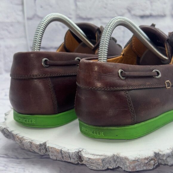 MONCLER Guadeloupe Leather Boat Shoes Green Soles Size EU 41 US 8 Made in Italy - Picture 7 of 14